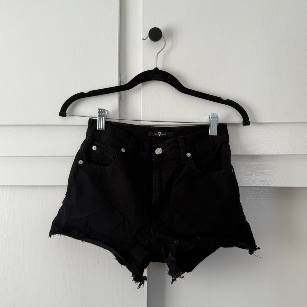 7 For All Mankind Black Distressed Denim Shorts